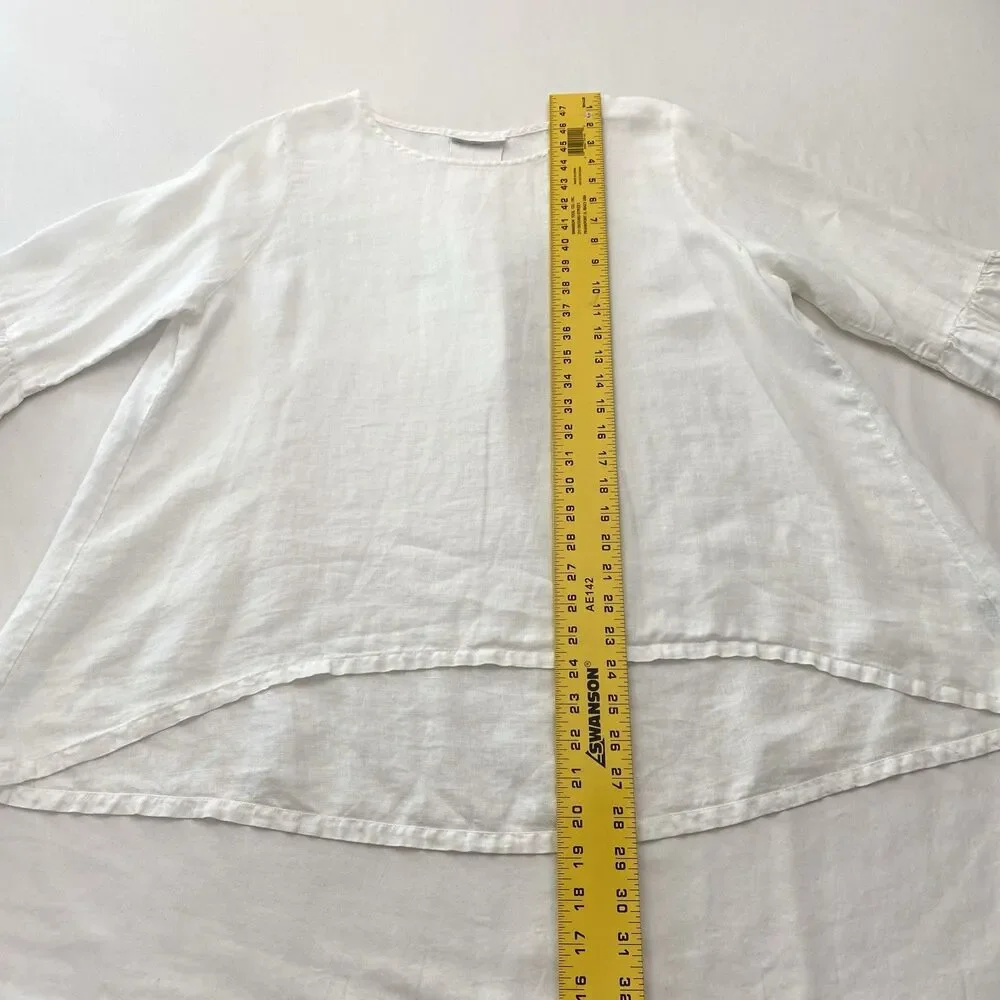 Bryn Walker Linen Top Bell Sleeves Womens Large White Lagenlook Cottage Coastal - Picture 10 of 11